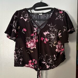 Mudd Black and Pink Floral Crop Top